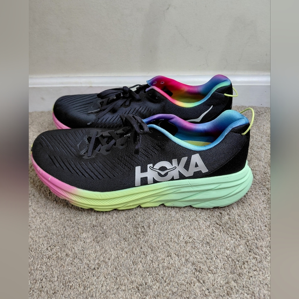 HOKA One One Rincon 3 Men Size 12D  Black and Multicolor Running Shoes